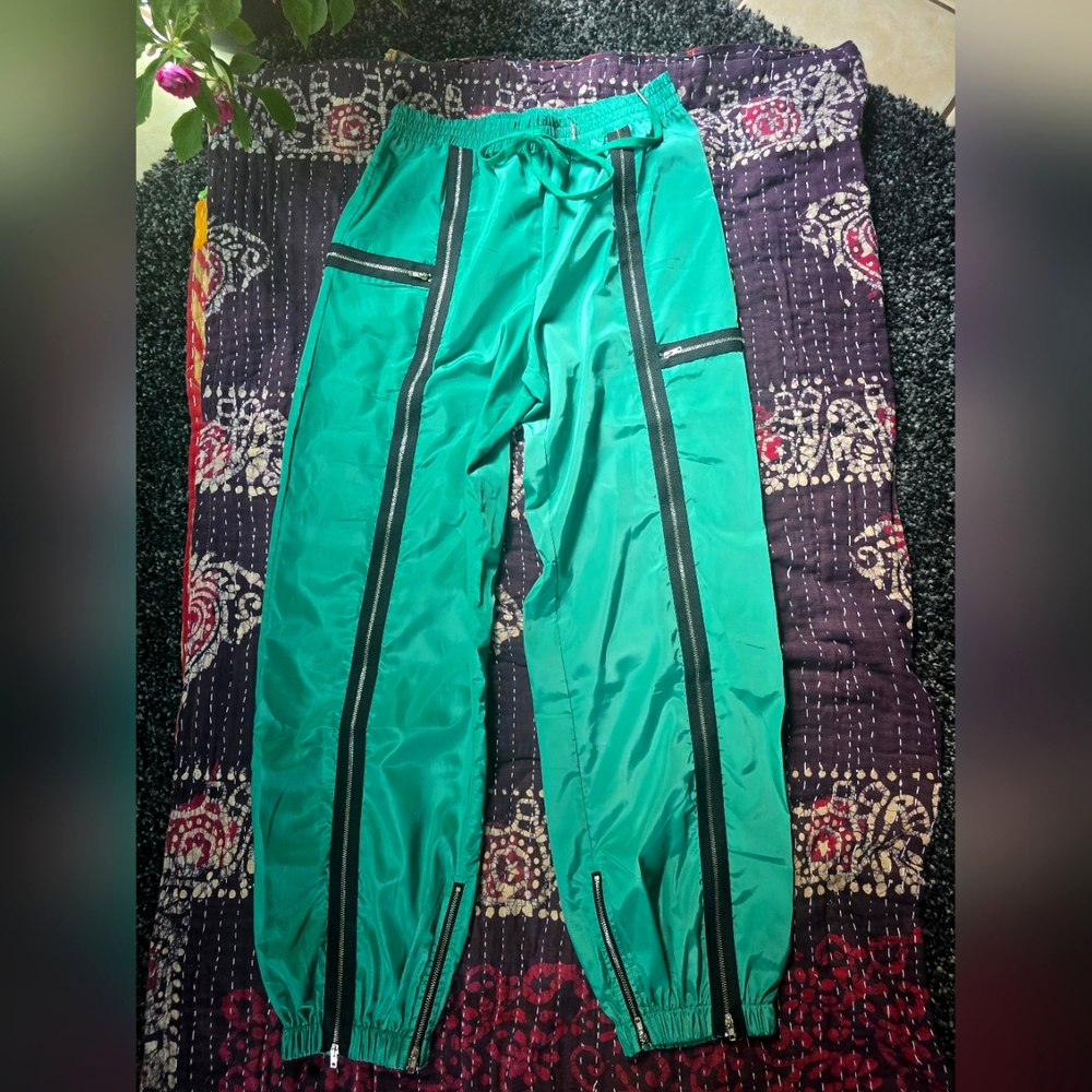 Green Track Pants with Zipper Details